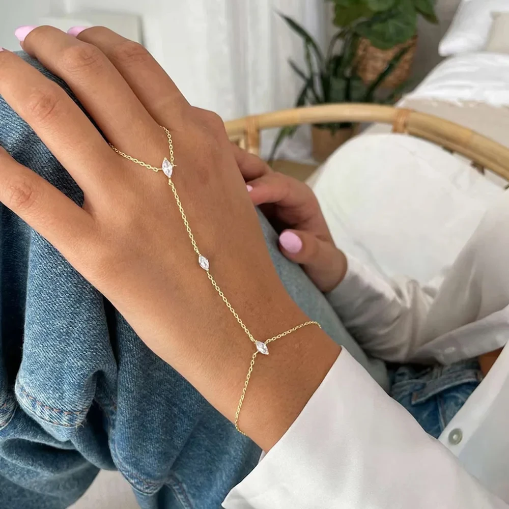 2025 Party Bohemia Rhombus Crystal Bracelet Hand Jewelry for Women Simple Thin Chain Finger Bracelet Jewelry Accessories Gift image 2