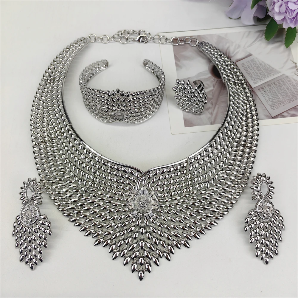 

TITI Italian Gold Plated Women Jewelry Set Big Classic Design Necklace Earring Bracelet And Ring 4PCS Set Jewelry