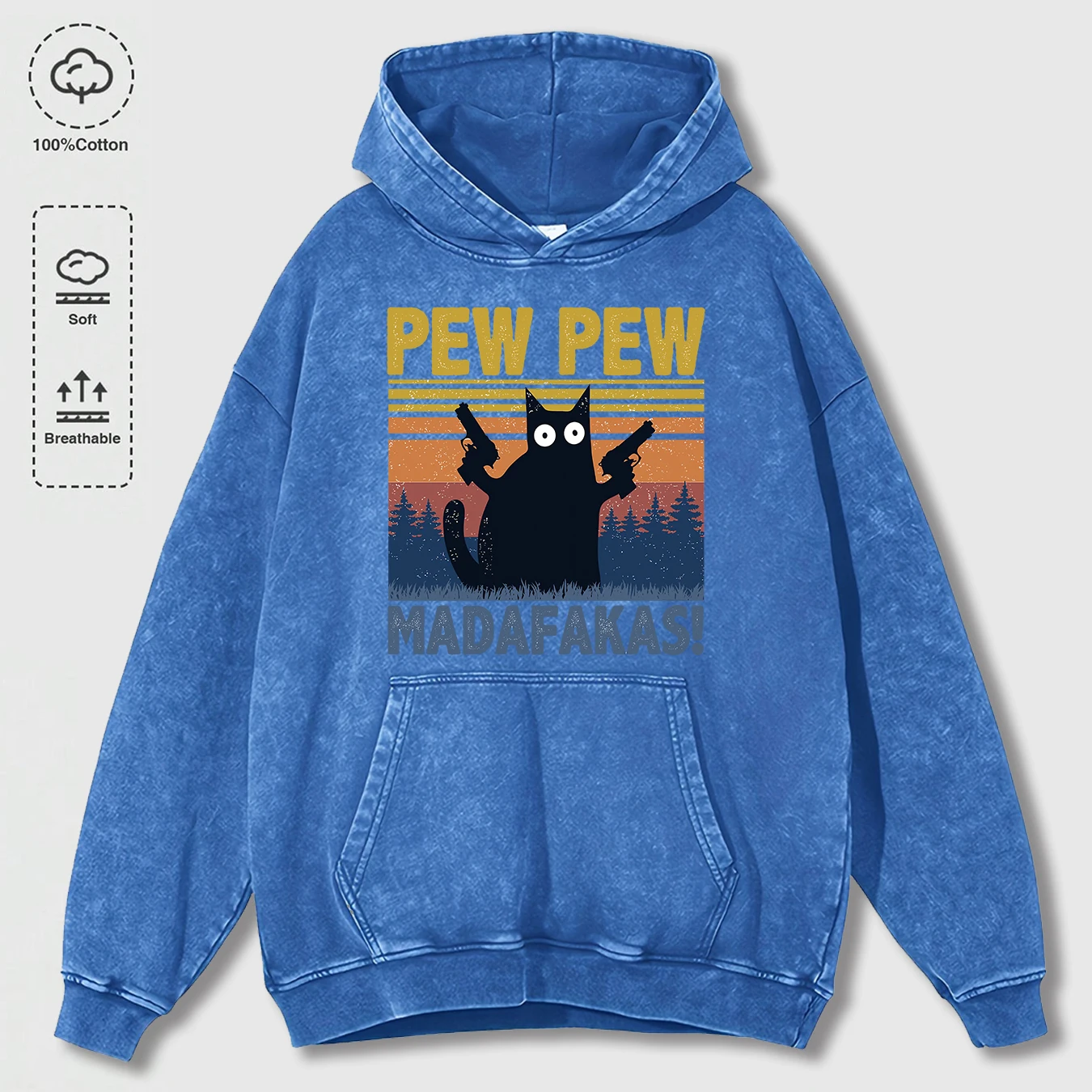 Pew Pew Madafakas Eine Katze hält eine Pistole gewaschen Hoody Männer Hip Hop Baumwolle Hoodies Tasche Freizeitkleidung Unisex lose Hoodie