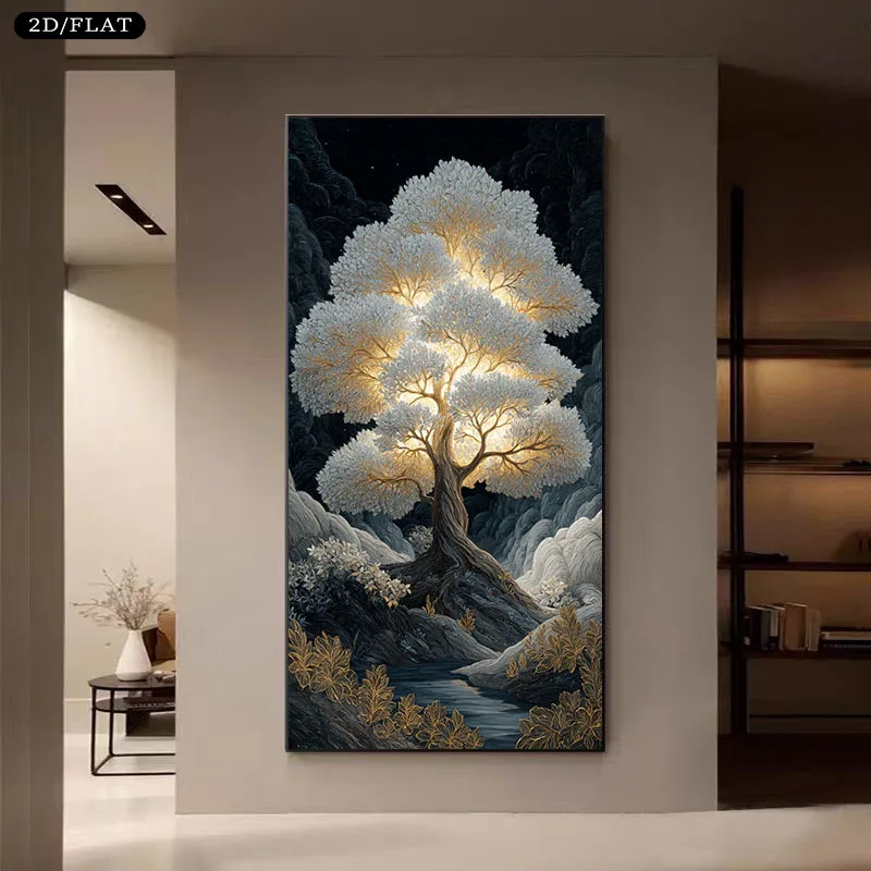 1pc Glowing Tree in Mystical Forest Canvas Frameless Hanging Poster Suitable for Living Room, Bedroom, Home Office Modern Decor