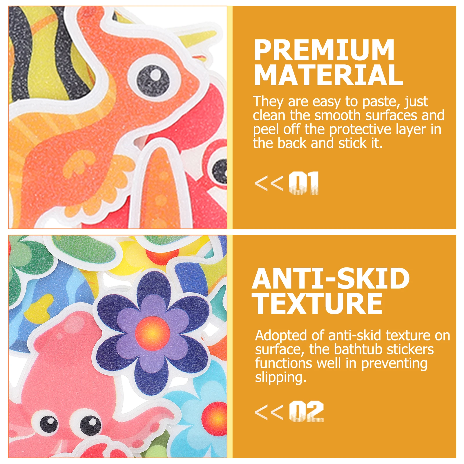 

2 s Anti slip Stickers Bathtub Bathroom 9 Ocean Animals 10 Flowers 8x8cm Non slip Stair Floor Peva Easy Peel Scraper Included