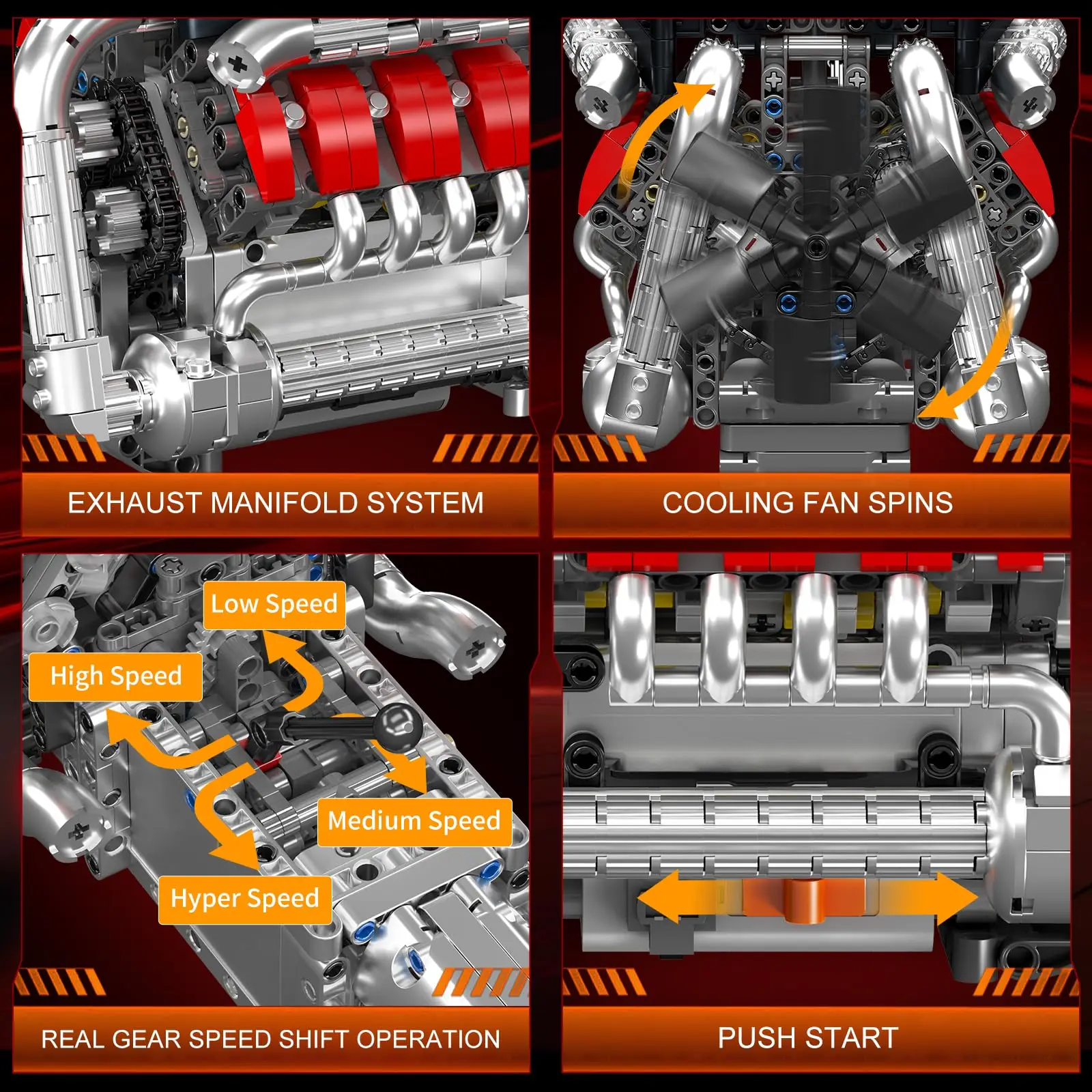 Conjuntos de blocos de construção de motor V8, kit de modelo de motor que executa, construir seu próprio modelo de motor STEM, modelo de experimento de ciências físicas