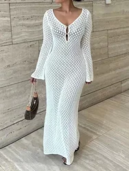 Summer hollow beach dress solid color sexy knitted beach bikini swimsuit smock dress