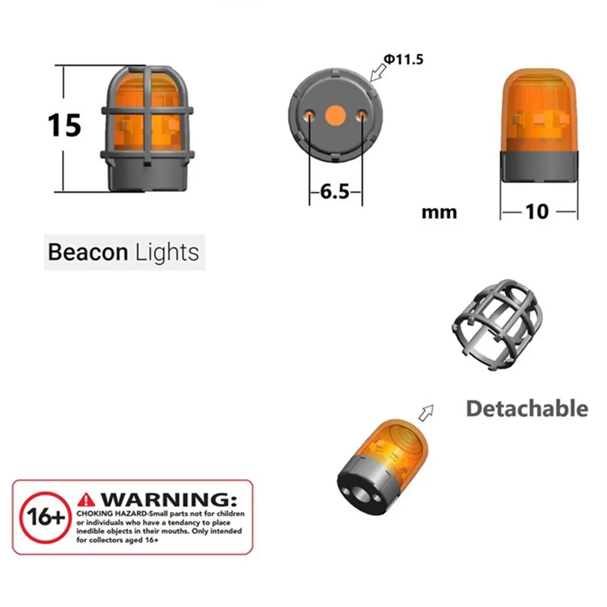 (A30I] Beacon Light RC Rotating LED Engineering Lamp for 1/14 Excavator for RC Truck Trailer Tipper for 770S