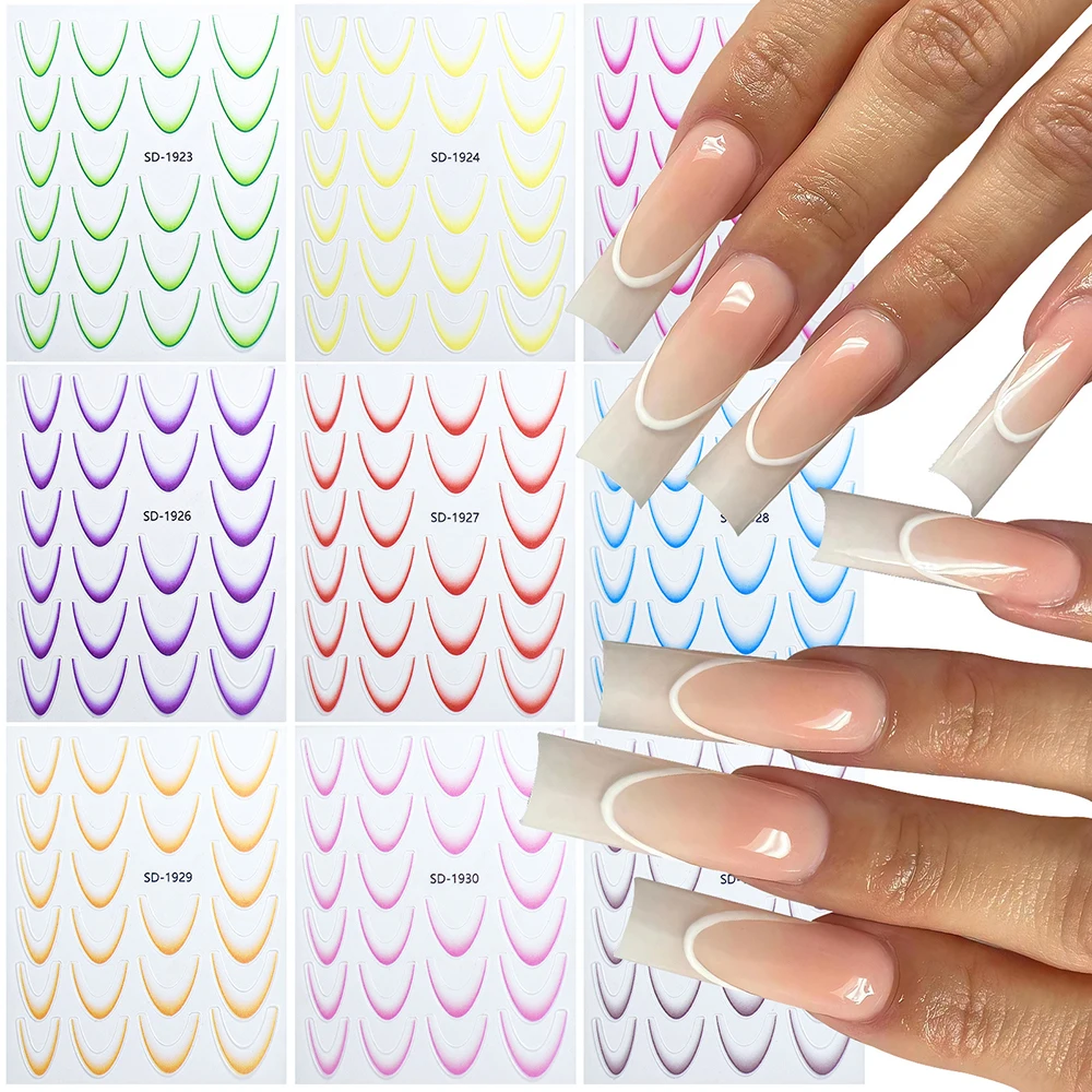 Gradient French Line Nail Stickers Nail Curved Decals V Line Nail Decoration Manicure Nail Tips Guides Self-Adhesive Decals