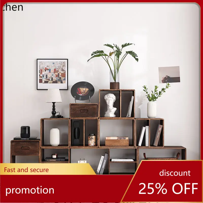 

CZ Solid Wood Grid Cabinet Storage Rack Free Combination Bookshelf Floor Display Rack Living Room Storage Rack