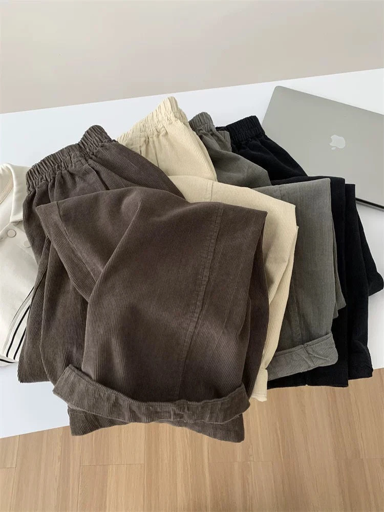 

Retro Corduroy Wide Leg Pants Women Winter Thick Warm Loose Ankle Length Pants Y2K High Waist Streetwear Straight Trousers