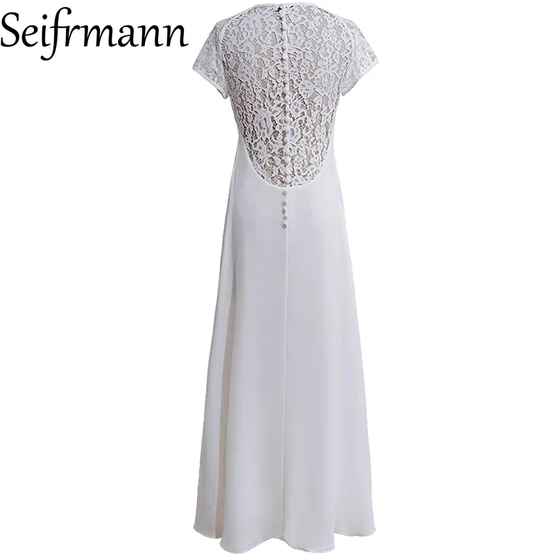 Seifrmann Solid Short Sleeve Slim Women Long Dress Sexy V-Neck High waist Lace Hollow Out Elegant Chic Summer Party Prom Dresses