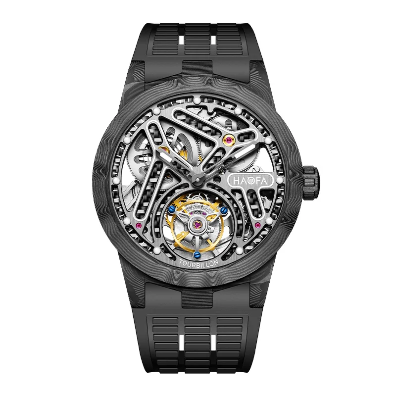 Haofa Flying Tourbillon Watch Men Automatic Movement Hollow Skeleton Luminous Mechanical Carbon Fiber Wristwatch Fashion 2330