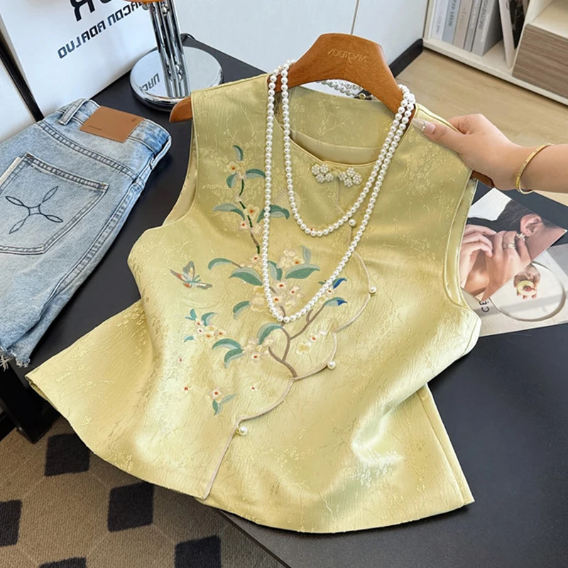 

Женский жилет с вышивкой Ele в китайском стиле Sle Svel, модная женская верхняя одежда на пуговицах, обычный крой