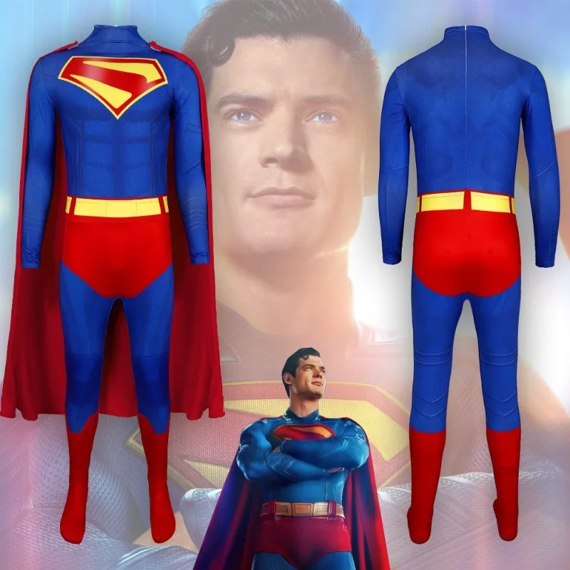

Superhero Cosplay Jumpsuit 2025 Super Man COS Bodysuit Adults Stage Performance Outfits Halloween Carnival Party with Cape