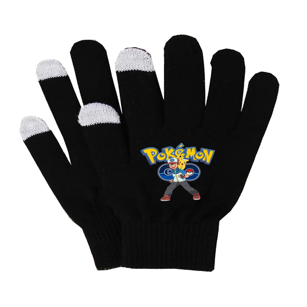 

Anime MINISO Pikachu knitted warm gloves students printing thickened gloves men and women riding touch screen gloves