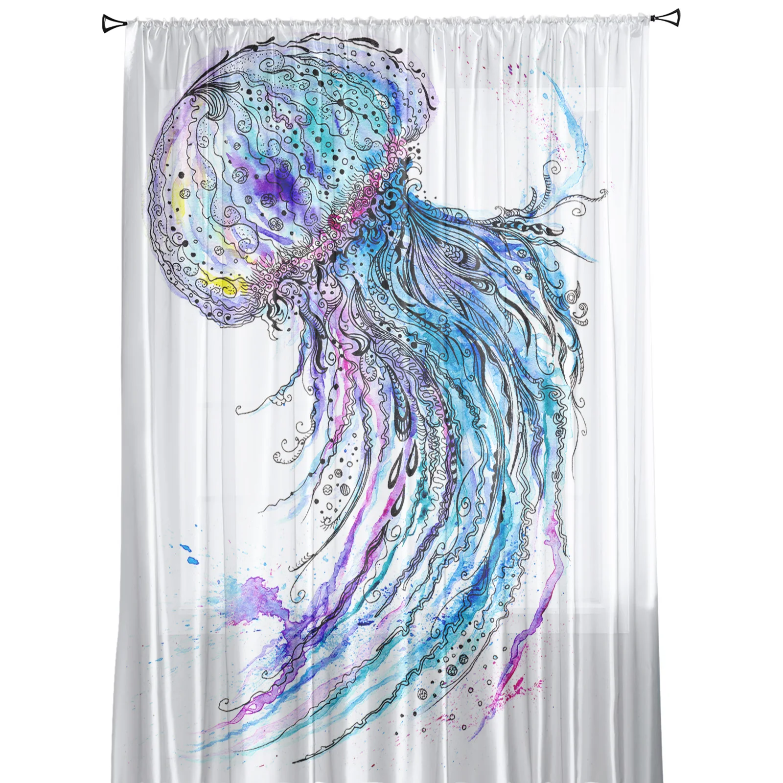 Animals Blue Cartoon Jellyfish Sheer Curtains for Living Room Decoration Window Curtains Kitchen Tulle Voile Organza Curtains