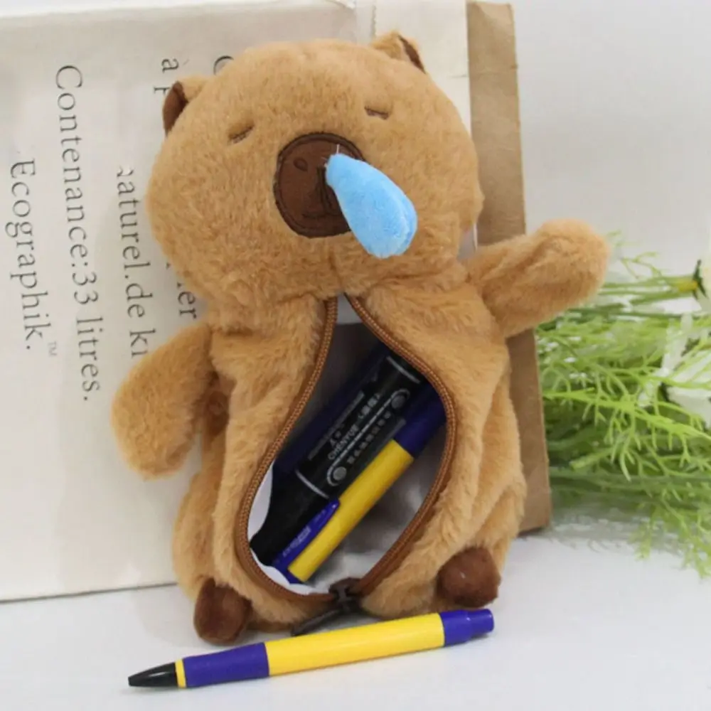 Grande capacidade capivara caneta de pelúcia saco animal boneca zíper dos desenhos animados capivara boneca de pelúcia animal bonito capibara pelúcia lápis bolsa