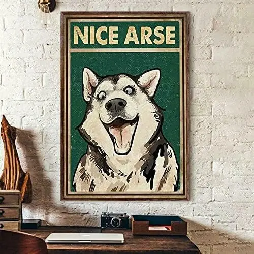 Husky Dog, Funny Bathroom Metal Sign Tin Sign Kitchen Pub Funny Novelty Coffee Bar Club Wall Poster Garden Farm Man Cave 8x12 In