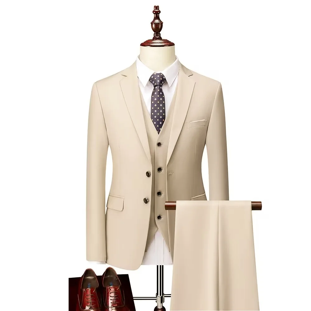 

Solid Wedding Men's Suit Slim Fit Notch Lapel Blazer Formal Business Groom Tuxedos 3-Piece Jacket +Vest+Pants for Party Prom