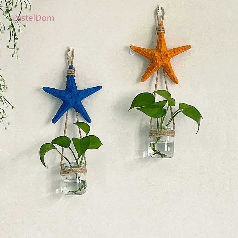Artificial Flower Starfish Glass Vase Wall Hanging Home Decor Hydroponic Planter decoration maison