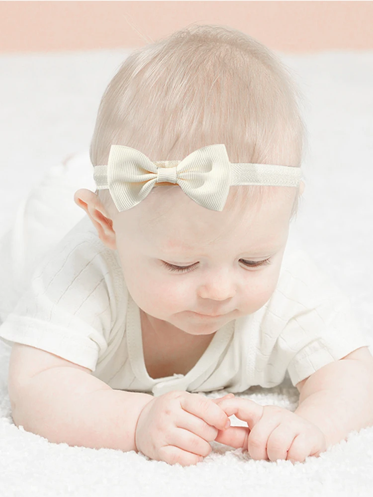 6-teiliges Set Einfarbige Schleifenstirnbänder für Babymädchen, Ripsband-Kopfschmuck, Elastische Haarbänder für Kleinkinder und Kinder – Detail 1