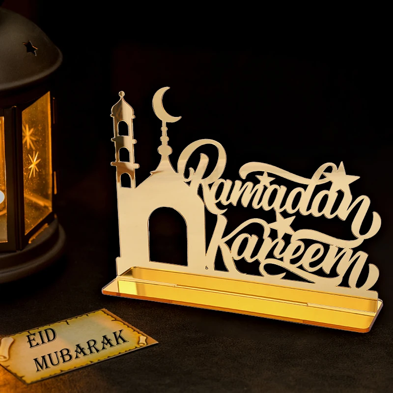 

Eid Mubarak Golden Ornament Ramadan Tabletop Acrylic Decorations Islam Muslin Home Party Decor Supplies Kareem Eid Al-fitr Gifts