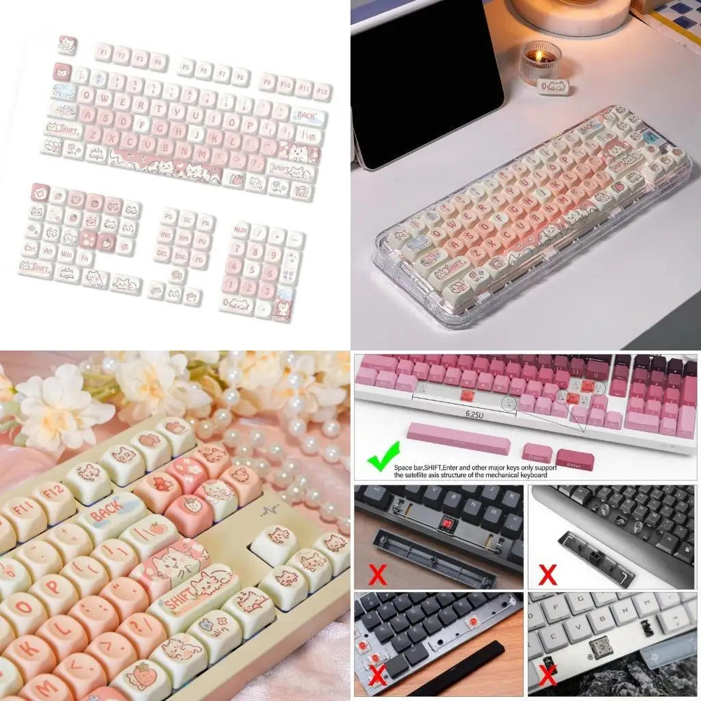 

Колпачки для клавиш MOA Height, 132 шт., термосублимированный цвет, колпачки для ключей с клубничным котенком, набор настроек