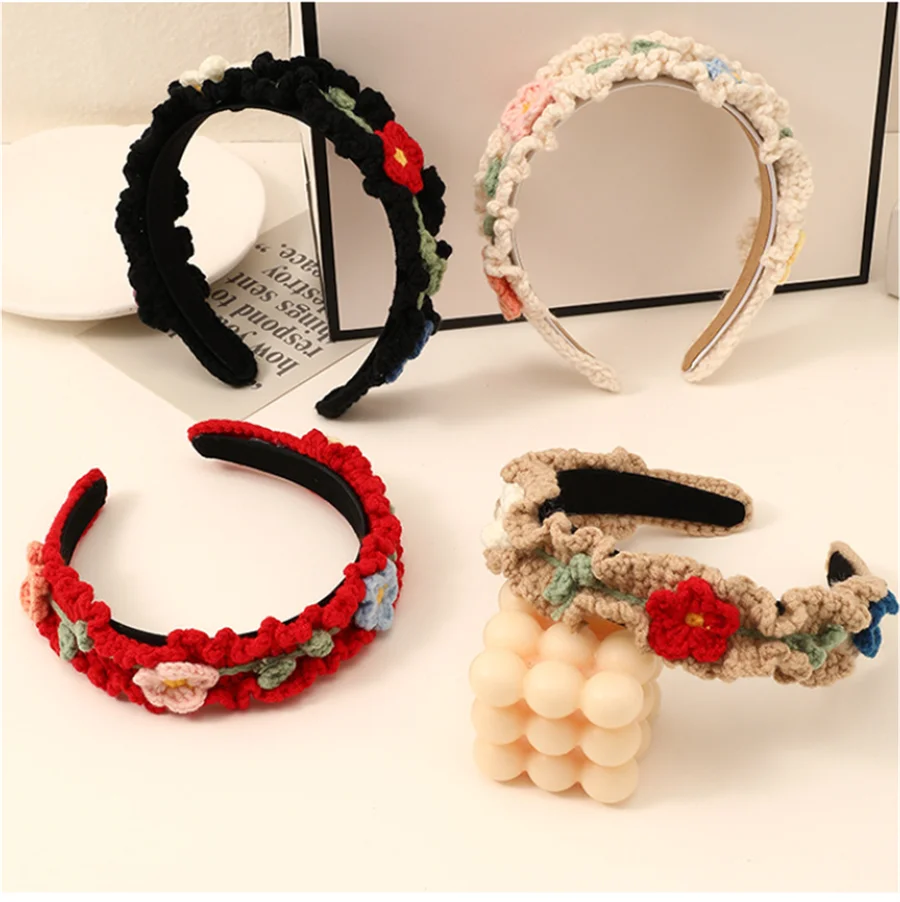 Fashion children\'s hair accessories winter hand-knitted wool headband lady cute girl heart flower wide headband hair accessories