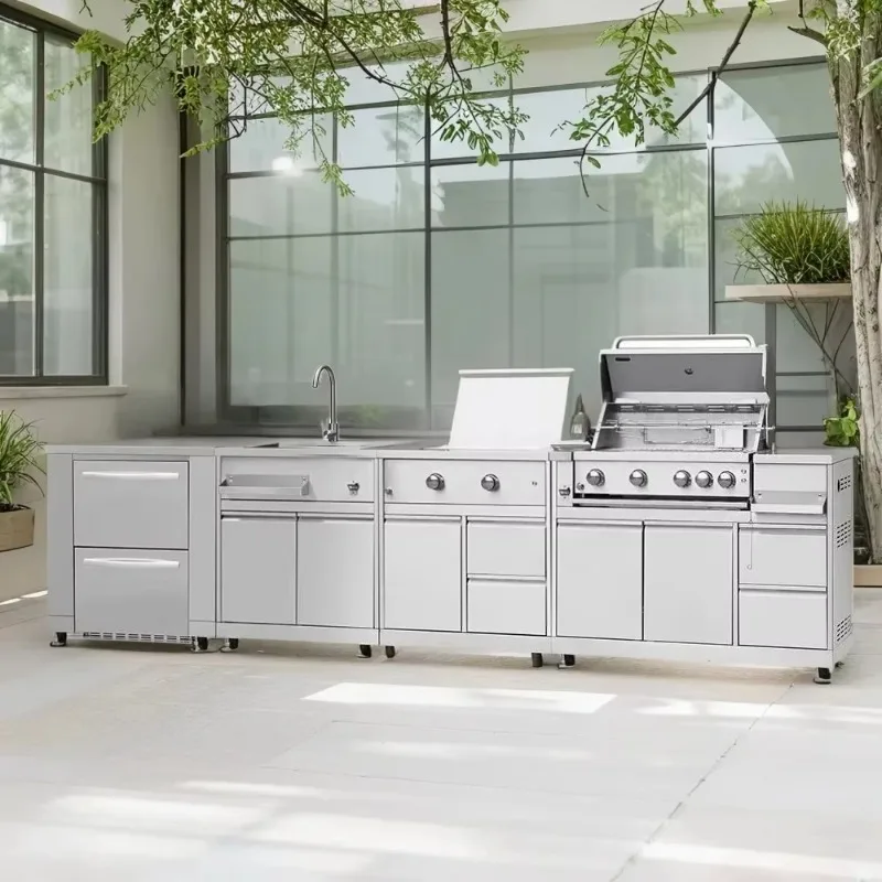New Design Mildew Proof SS304 Stainless Steel Outdoor Kitchen Cabinet High Quality Modular Outdoor Kitchen Sink for Garden