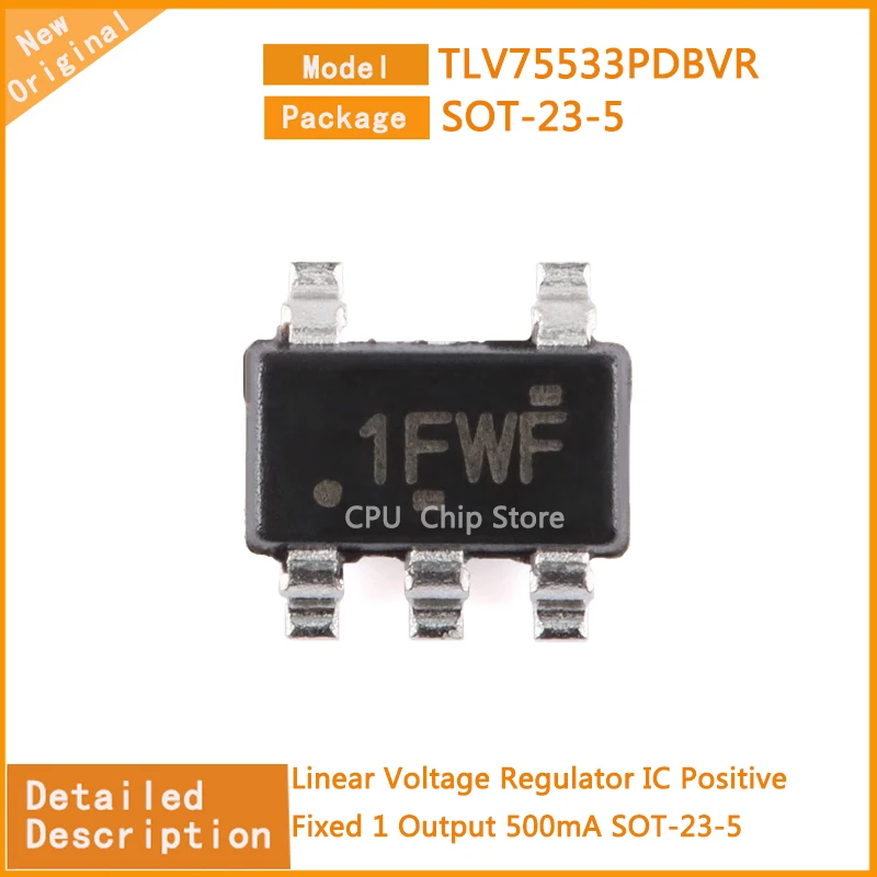 20Pcs/Lot  New Original   TLV75533PDBVR  TLV75533  Linear Voltage Regulator IC Positive Fixed 1 Output 500mA SOT-23-5