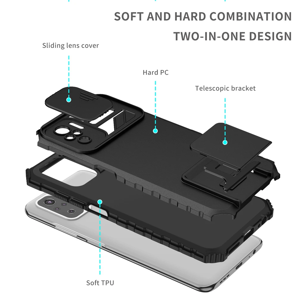 Slide Kamera Rüstung Telefon Fall für Redmi 8 8A 9 9A 9T 10 10X 10C A1 A2 A3 Hinweis 8 9 10 11 12 13 Pro Kunststoff Halter Hard Cover – Detail 12