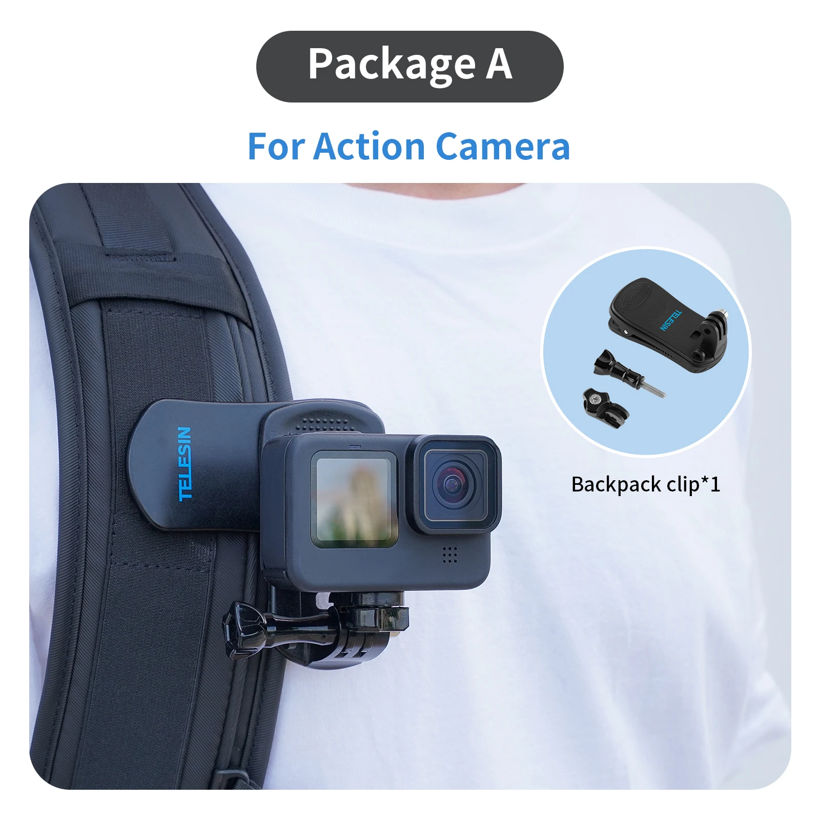 TELESIN 360 度回転バックパッククリップクランプマウント GoPro Hero 