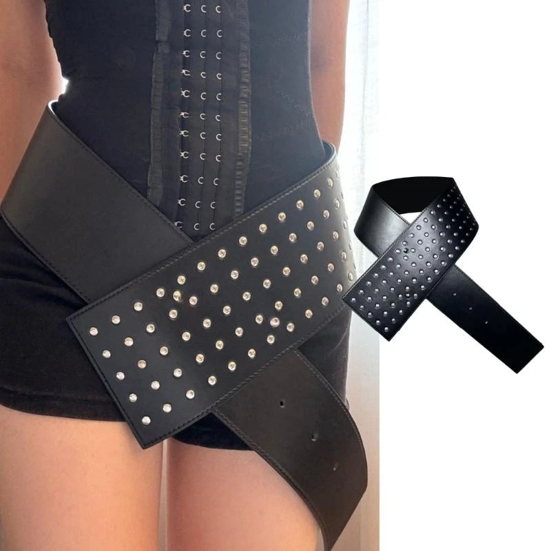 เข็มขัดเอวกว้าง 39BB โซ่ studded studded สำหรับชุดเครื่องแต่งกายแบบสบาย ๆ สำหรับชุดกางเกงยีนส์