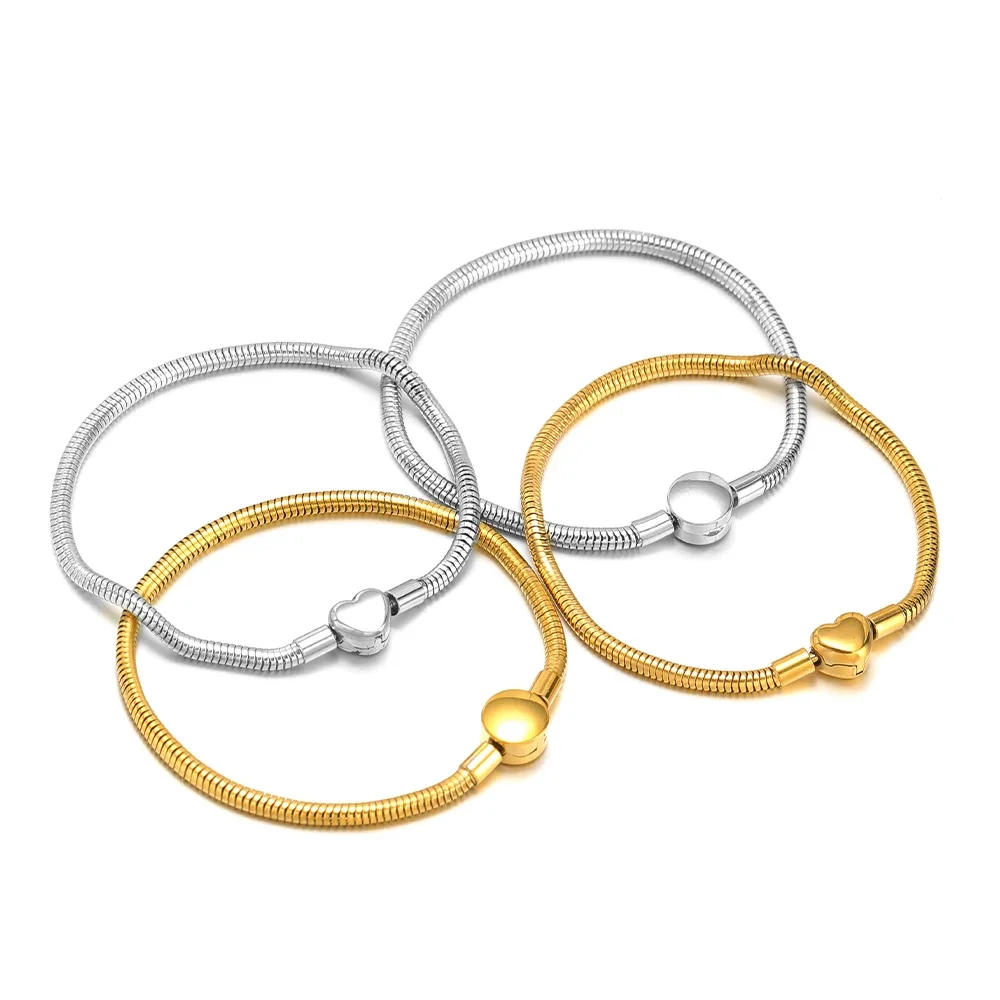 1pc High Quality Snake Bracelet for Women Original Gold Plated Round Heart Clasp Bangle Fit Fashion Party Jewelry Weddings Gifts