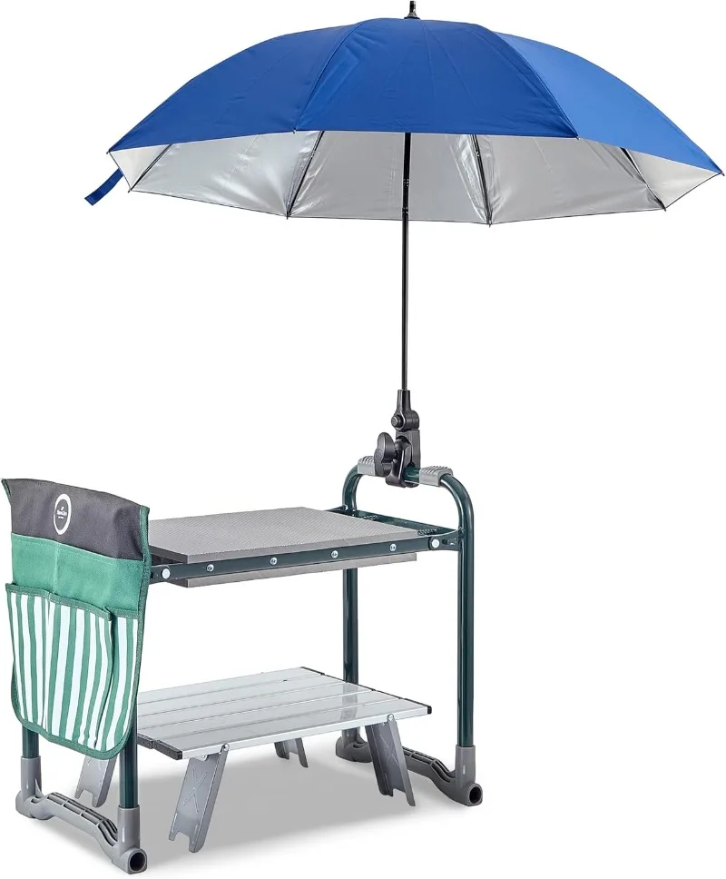 Garden Kneeler Seat Bench-Foldable-Saves Your Back and Knees! Extras Included-SunShade Umbrella , Wide EVA Foam Pad (10.2