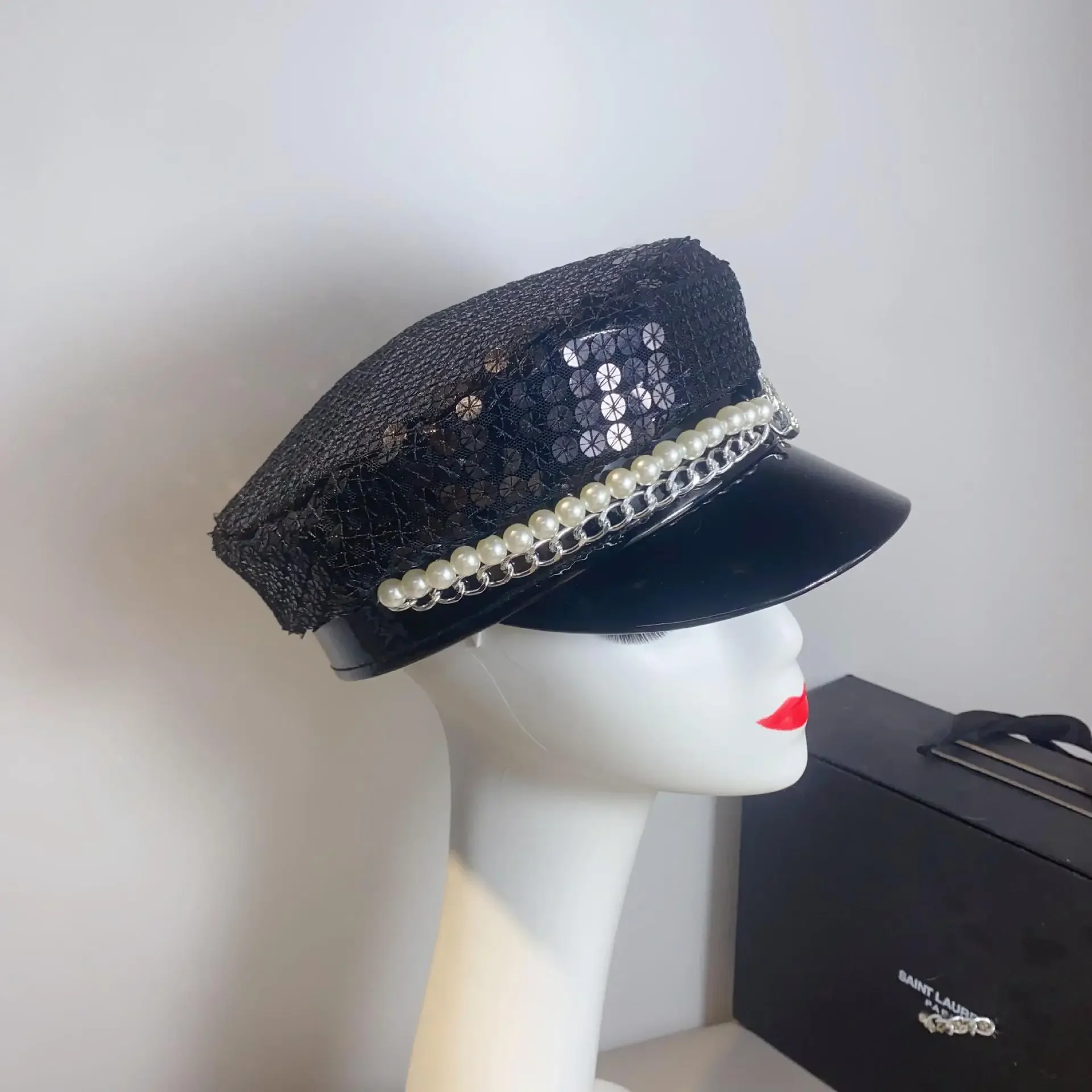 Military Hat for Adults with Shiny Pearl Diamond Buckle, Perfect for Fashionistas and Outdoor Enthusiasts Cap Premium Brand