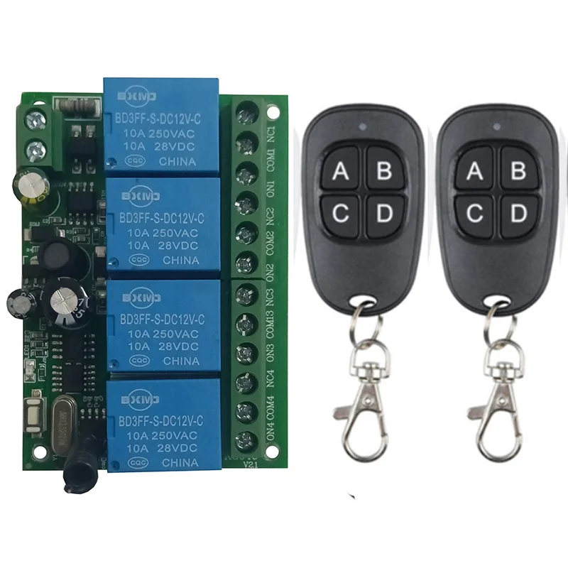 433Mhz Universal Wireless Remote Control AC 110V 220V 4CH Relay Receiver and Transmitter for Garage\ door\ motor\ curtain\ LED