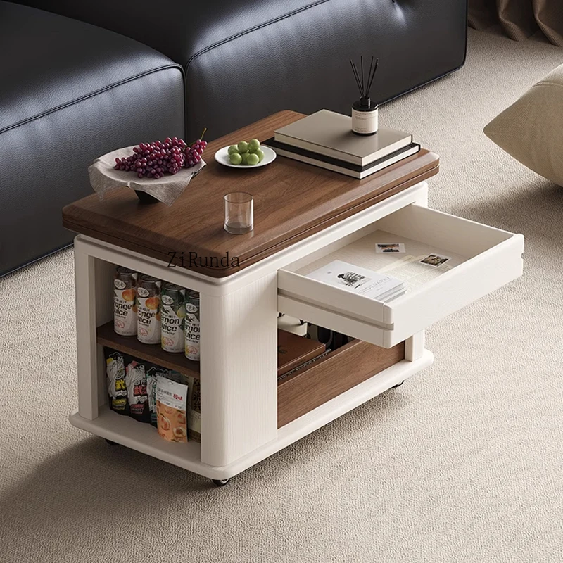 거실 레트로 접이식 커피 테이블, 수납 공간이 있는 사각형 나무 커피 테이블