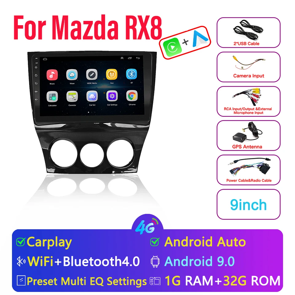 Android for Mazda RX8 2009-2011 Carplay Android Radio Capacitive Touch Screen GPS Navigation Bluetooth USB Player Stereo