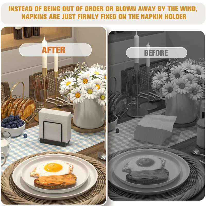 Napkin Holder For Table, Bamboo Iron Standing Napkin Dispenser For Kitchen Dining Farmhouse Cocktail Picnic Bar Rustic