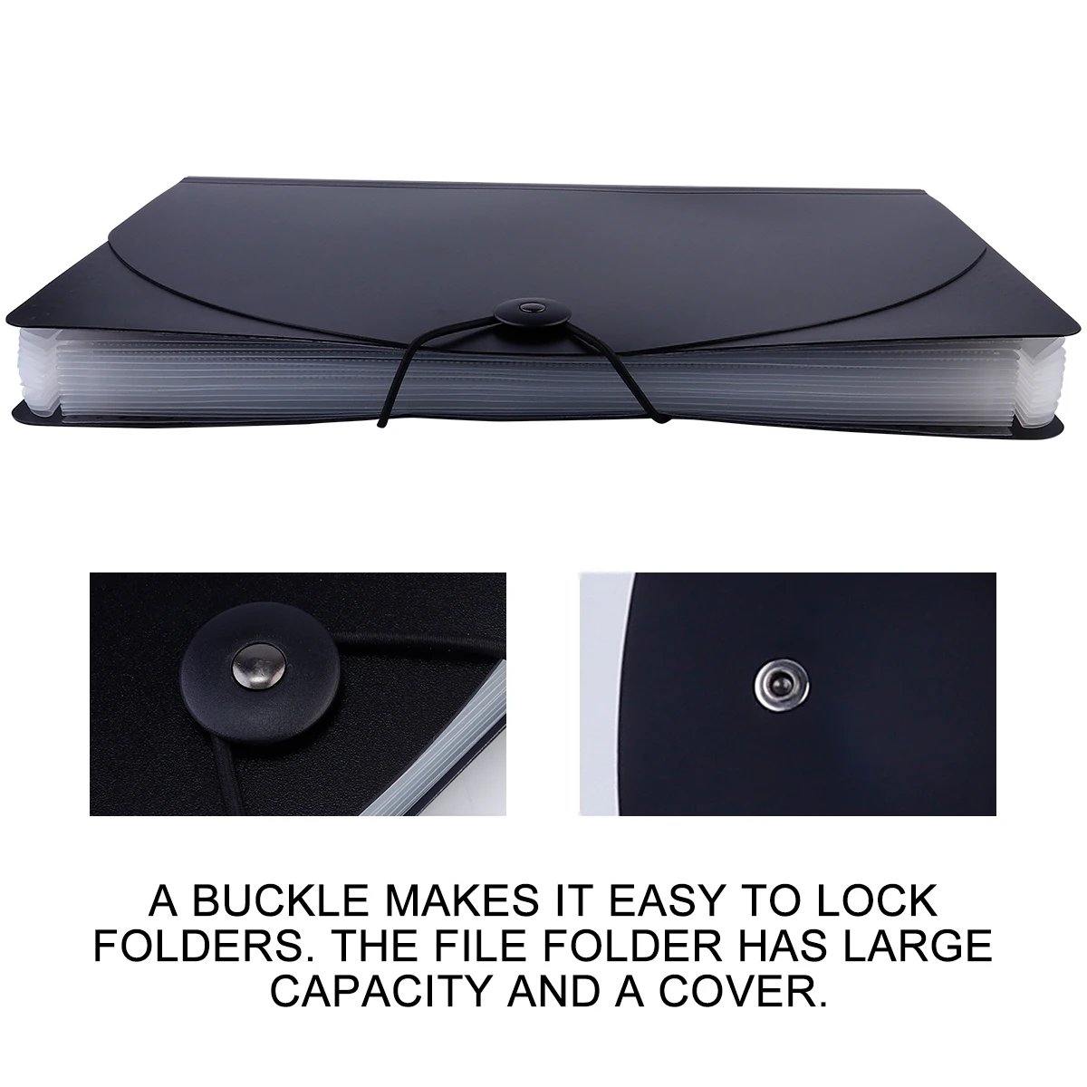 

Plastic File Folder A4 Black PP Large Capacity Document ganizer Buckle Lock Folder Cover Frosted Texture Exquisite