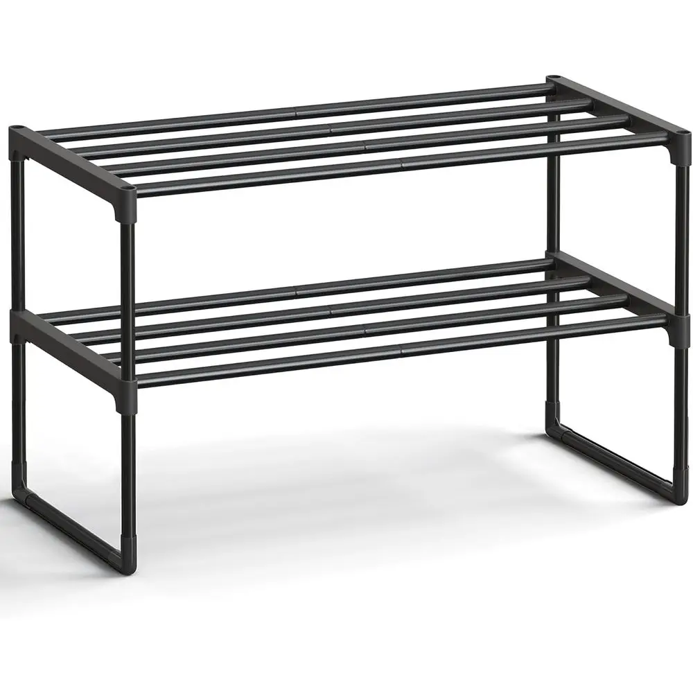 2-Tier Metal Shoe Organizer, Stackable, Holds 6-9 Pairs, Upright or Inverted, 11.8 x 26.8 x 14.6, Black