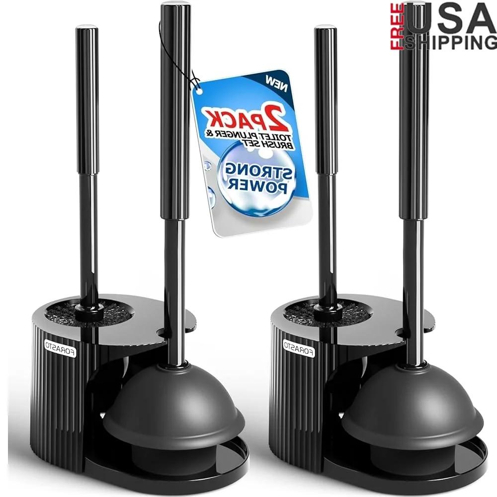 

2 упаковки 2 в 1 набор плунжеров для туалетной щетки с удлиненной ручкой, инструменты для чистки ванной комнаты, прочный держатель, сверхмощная конструкция на присоске