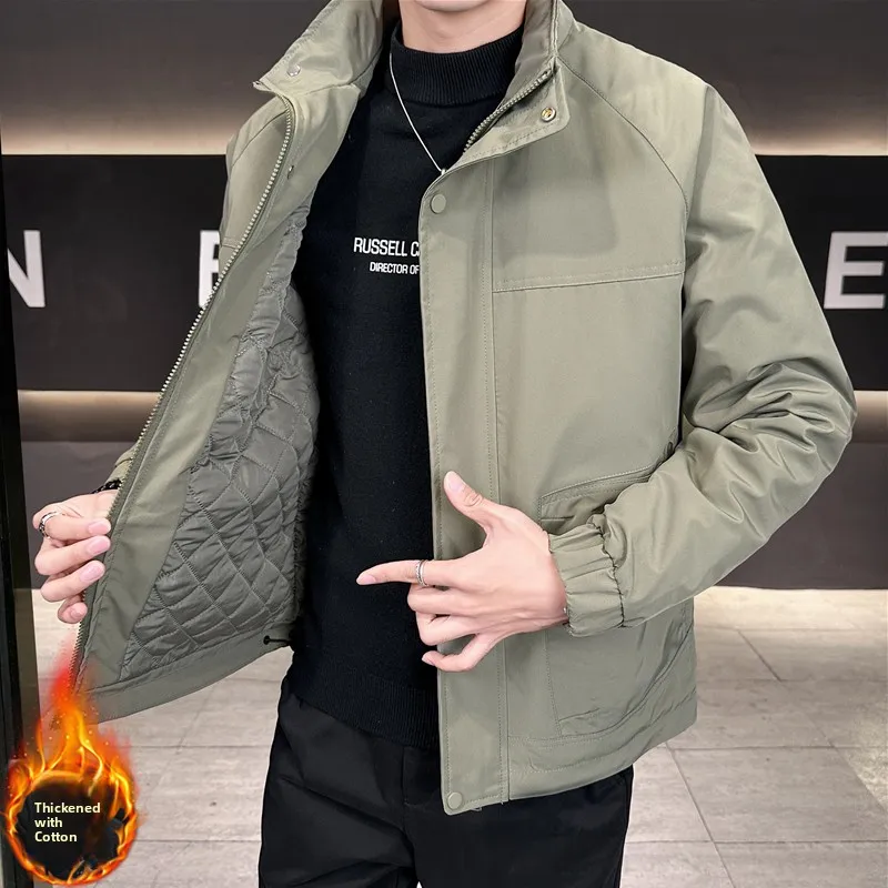 

Men's Thickened Cotton Jacket Winter Fashion Urban Style Long Sleeve Zipper Closure Warmth Outerwear Standard Fit Polyester F...