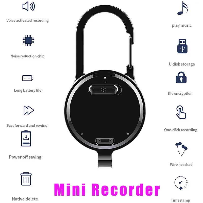 

32GB Keychain Voice Recorder One-click Recording Activated Sound Professional HD Noise Reduction Digital Dictaphone MP3 Player