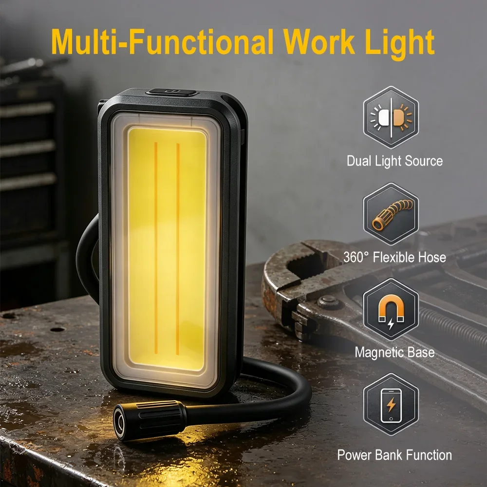 BORUiT 6 Lighting Modes 750LM Multi-functional Work Light Dual Light Sources Type-C Rechargeable LED Car Repair Inspection Lamp