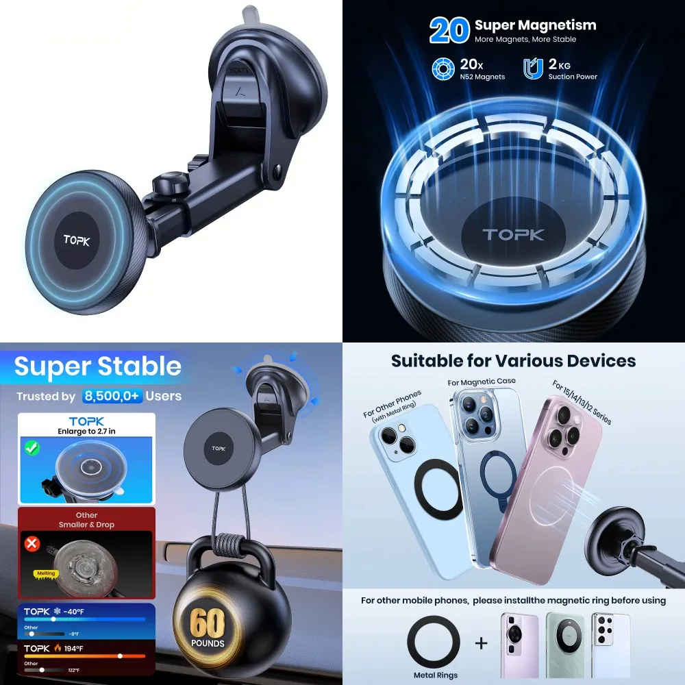 

ftvae TOPK Magnetic Car Phone Holder Mount For Magsafe IPhone15 Pro Max Single-Hand Operation Metal Hook Magnetic Phone Holder f