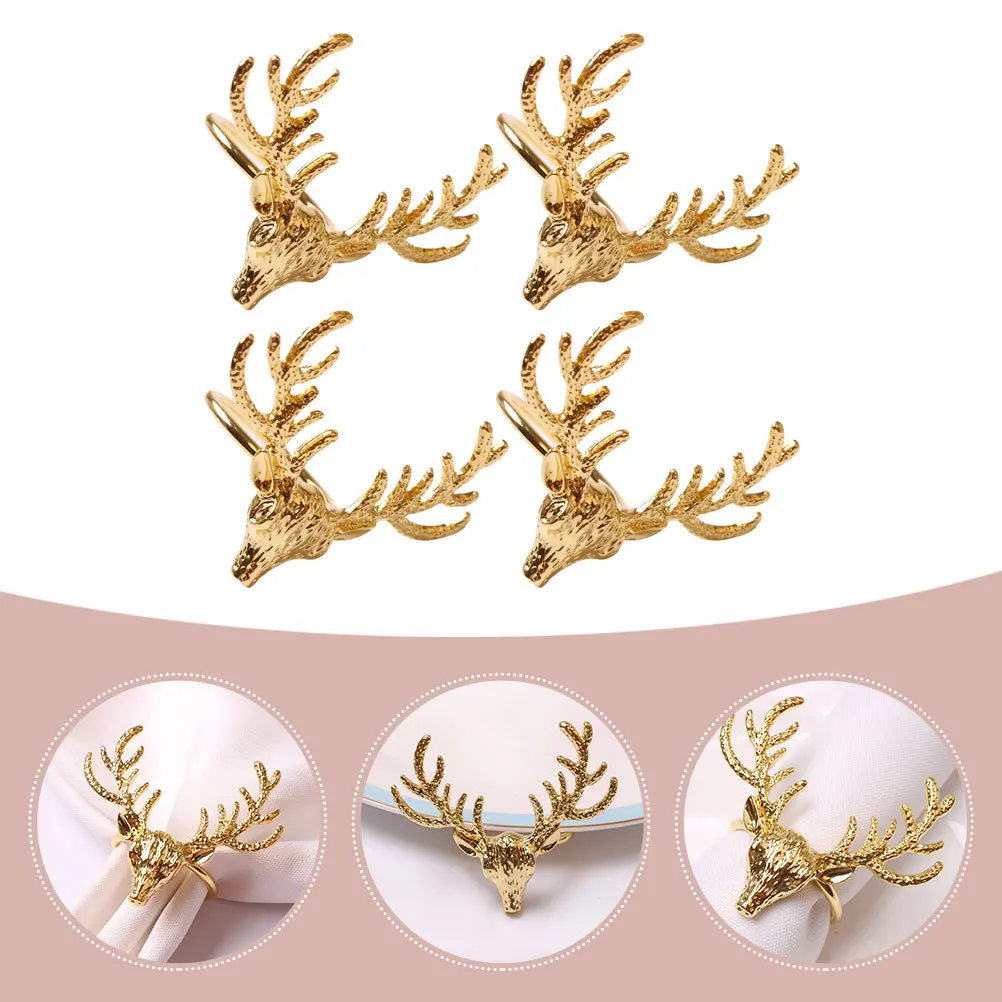 

4 шт., пряжки для салфеток с головой оленя, металлические кольца для салфеток для рождественской вечеринки, праздничное украшение стола, аксессуары для посуды, декор стола