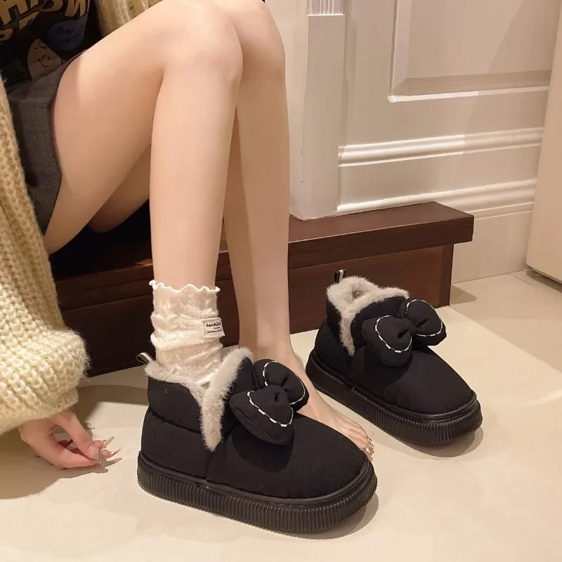 Snow Boot for Women 2024 Winter Fashion Bowknot Plush Warm Boot Woman Platform Shoes Thick Sole Short Boot Угги Детские