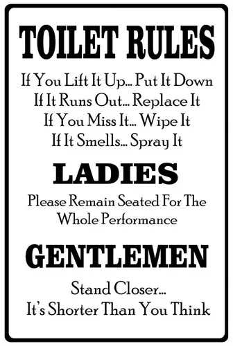 Toilet Rules Funny ; Aluminum Metal Sign
