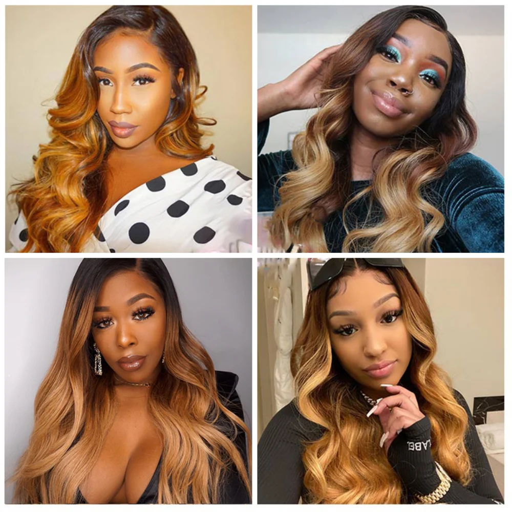 Bundles de cheveux humains vierges brésiliens, vague de corps, 3 tons, ombré, brun, enna, dédouanement, T1B/4/27