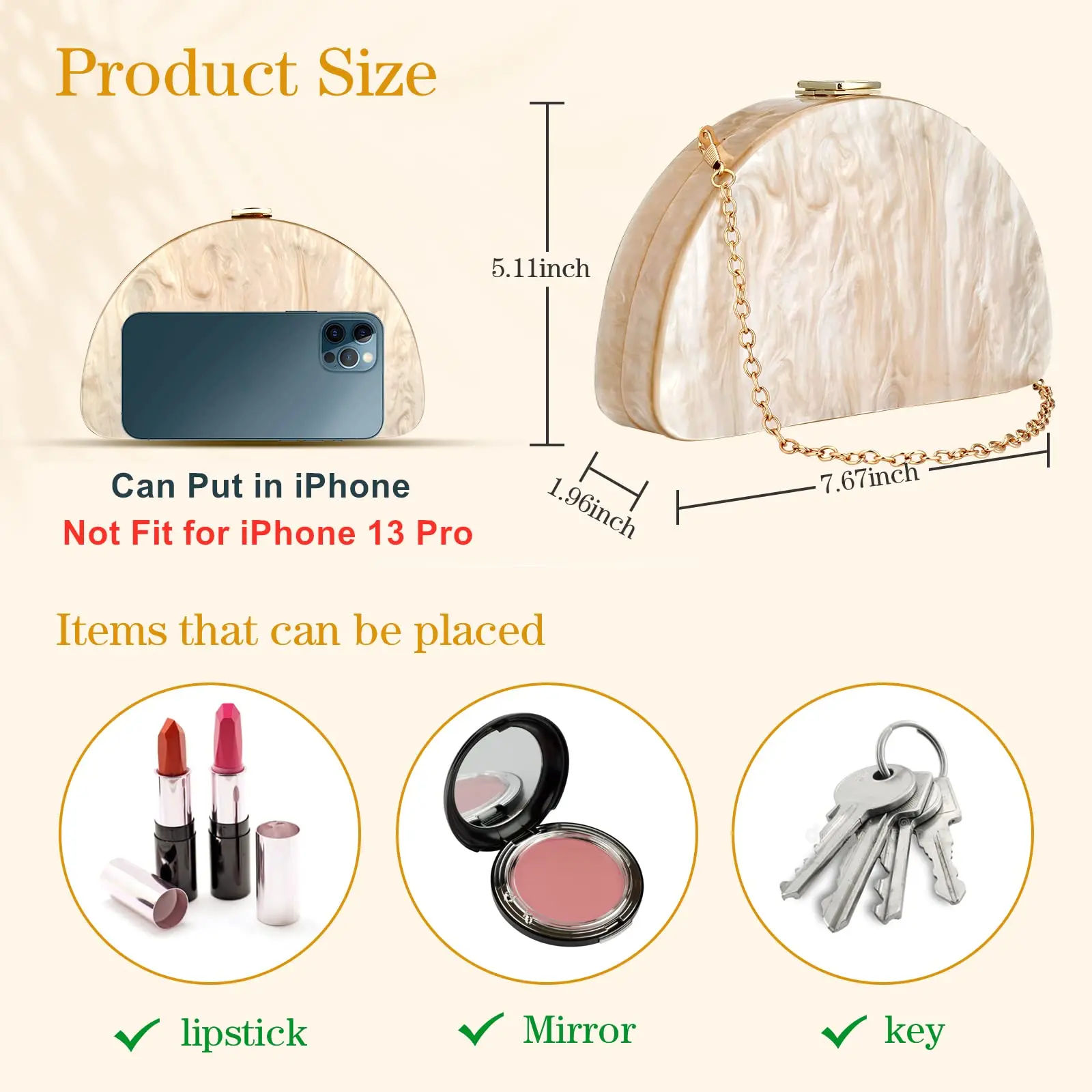 Elegant Clutch Purses Women Messenger Bag Apricot Shoulder Acrylic Clutches Vintage Woman Evening Bag Cocktail Party Purse Prom