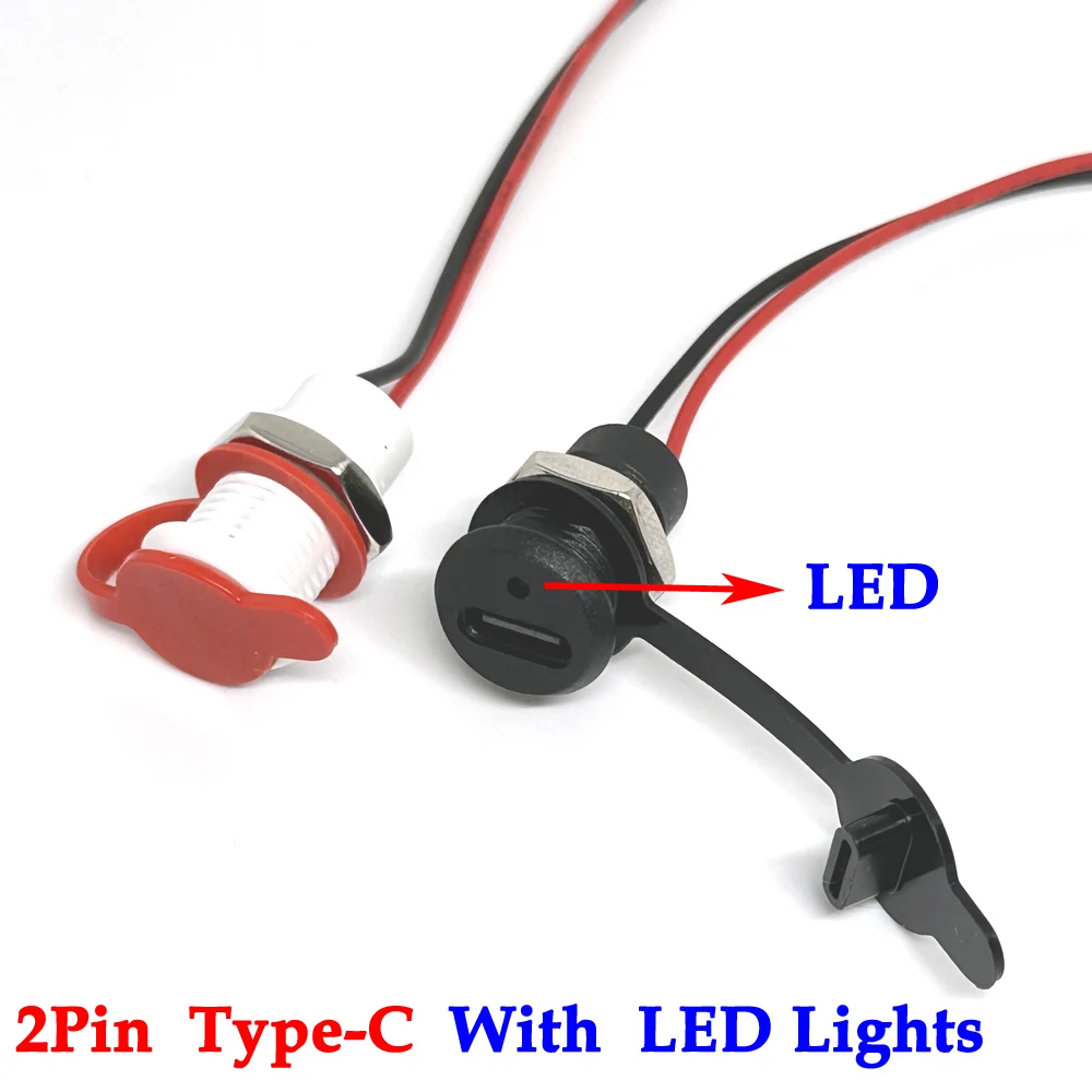 

30V 5A Type C Connector With LED Lights Card buckle Female High Current Fast Charging Jack Port USB-C Charger Plug Socket USB